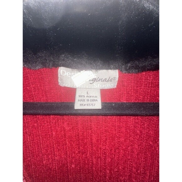 Marguerite's Burgundy Red Cardigan Sweater‎ Faux Fur Collar Zip Up - Picture 7 of 9
